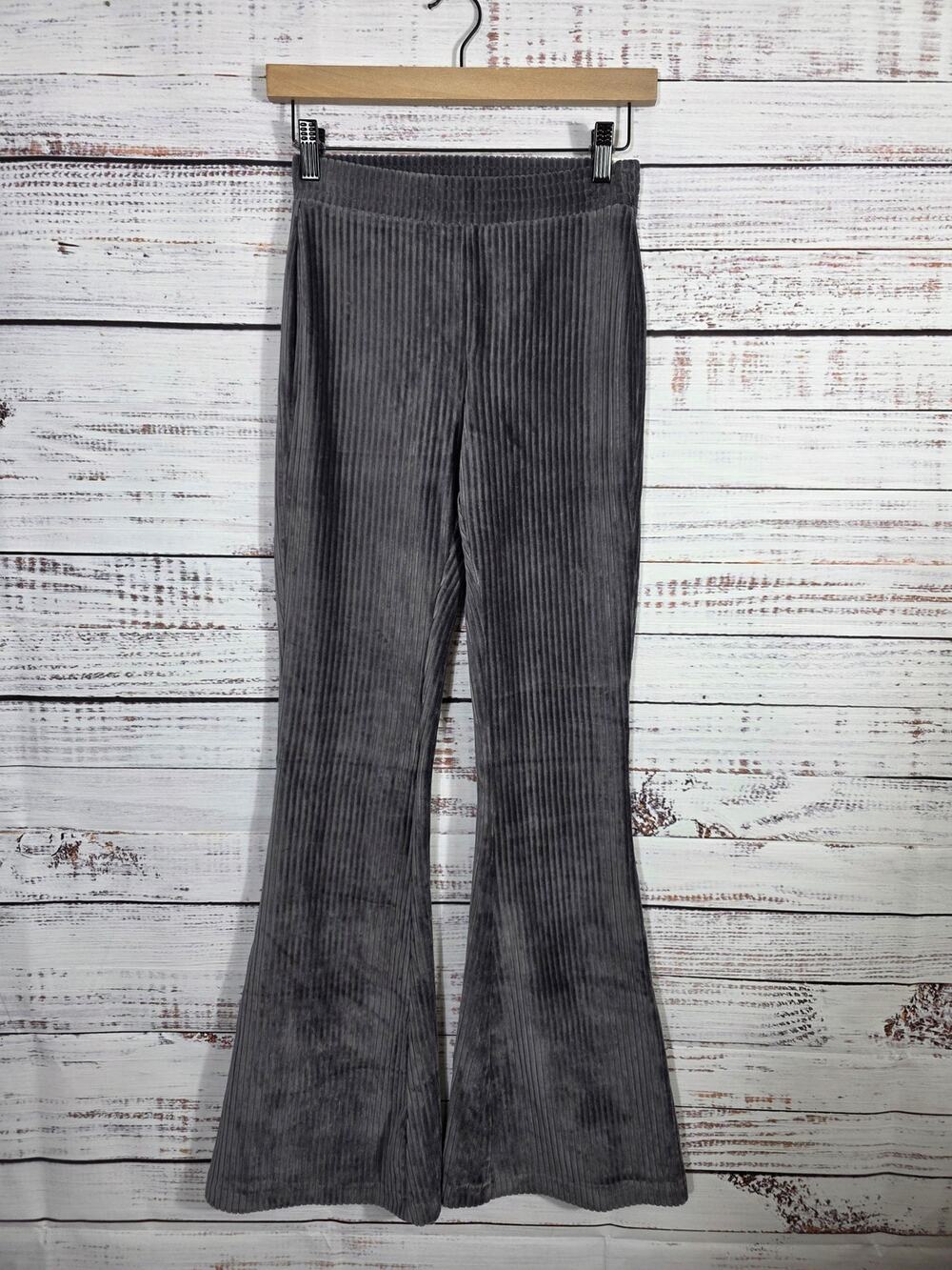 Aerie Ribbed Velour Flare Pants Gray Bell Bottoms size XS
